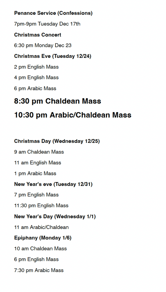 St. Joseph Christmass Mass Schedule